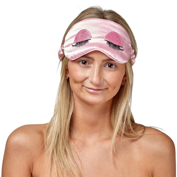 Eye Mask With Glitter Eye Lashes - 100% Mulberry Silk - Pink - Dilly's Collections -  Hair Beauty and Lifestyle Products Australia