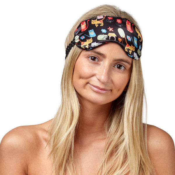 Eye Mask - Satin - Cat Print - Dilly's Collections -  Hair Beauty and Lifestyle Products Australia