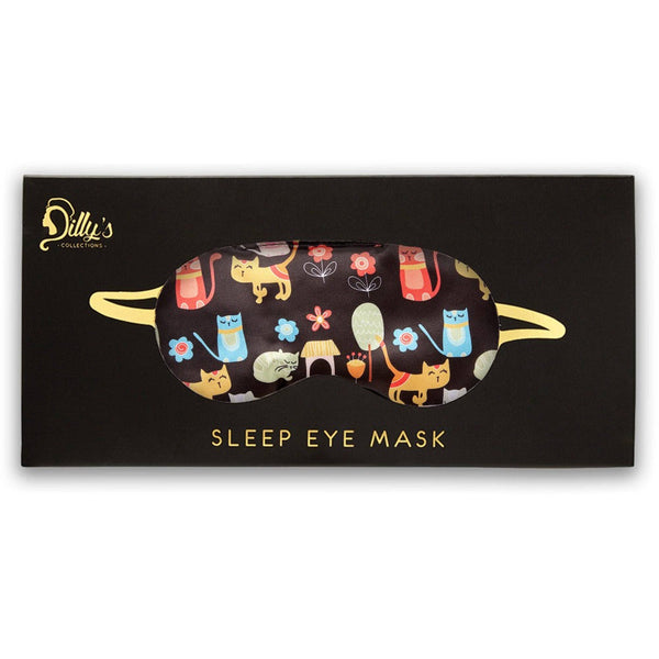 Eye Mask - Satin - Cat Print - Dilly's Collections -  Hair Beauty and Lifestyle Products Australia