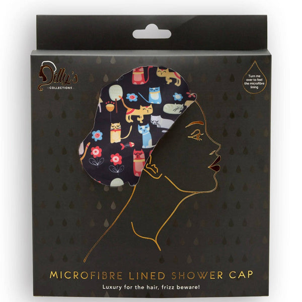 Cat Print Shower Cap - Microfibre lined - Dilly's Collections - Hair Beauty and Lifestyle Products Australia