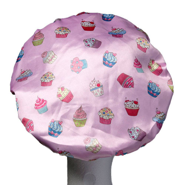 Cupcake Print Shower Cap - Microfibre Lined - Standard Size - Dilly's Collections - Hair Beauty and Lifestyle Products Australia