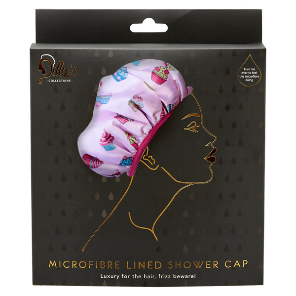 Cupcake Print Shower Cap - Microfibre Lined - Standard Size - Dilly's Collections - Hair Beauty and Lifestyle Products Australia