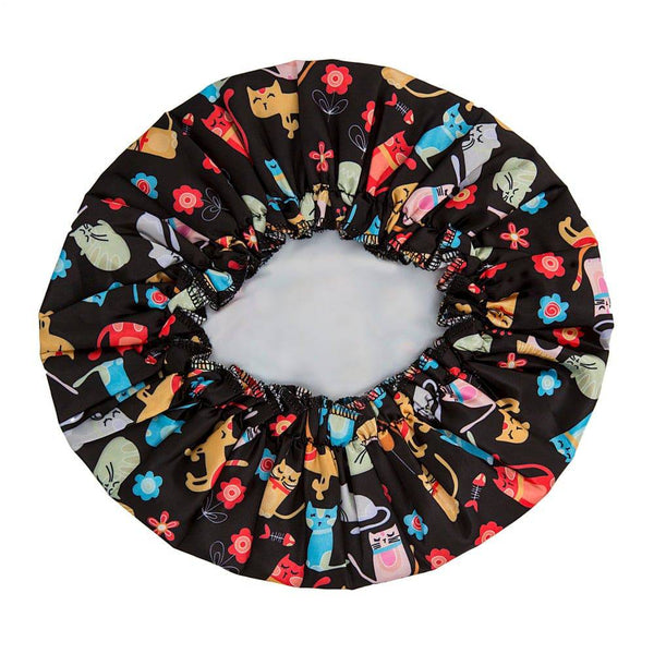 Everyday Shower Cap & Drawstring Bag - Cat Print - 2 layer with satin exterior - Dilly's Collection - Hair Beauty and Lifestyle Products Australia