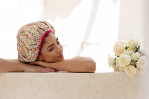 Leaf Print Shower Cap - Microfibre Lined - Dilly's Collections - Hair Beauty and Lifestyle Products Australia