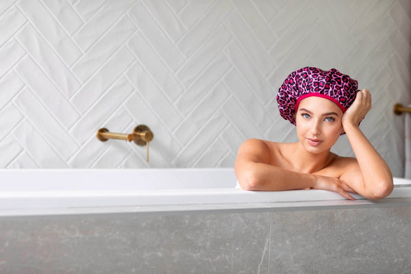 Pink Leopard Shower Cap - Microfibre Lined - Standard Size- Dilly's Collections - Hair Beauty and Lifestyle Products Australia